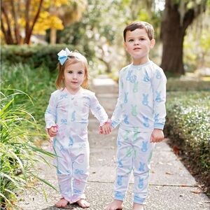 Cecil and Lou Bunny Print Pajama Set with Embroidered “E”